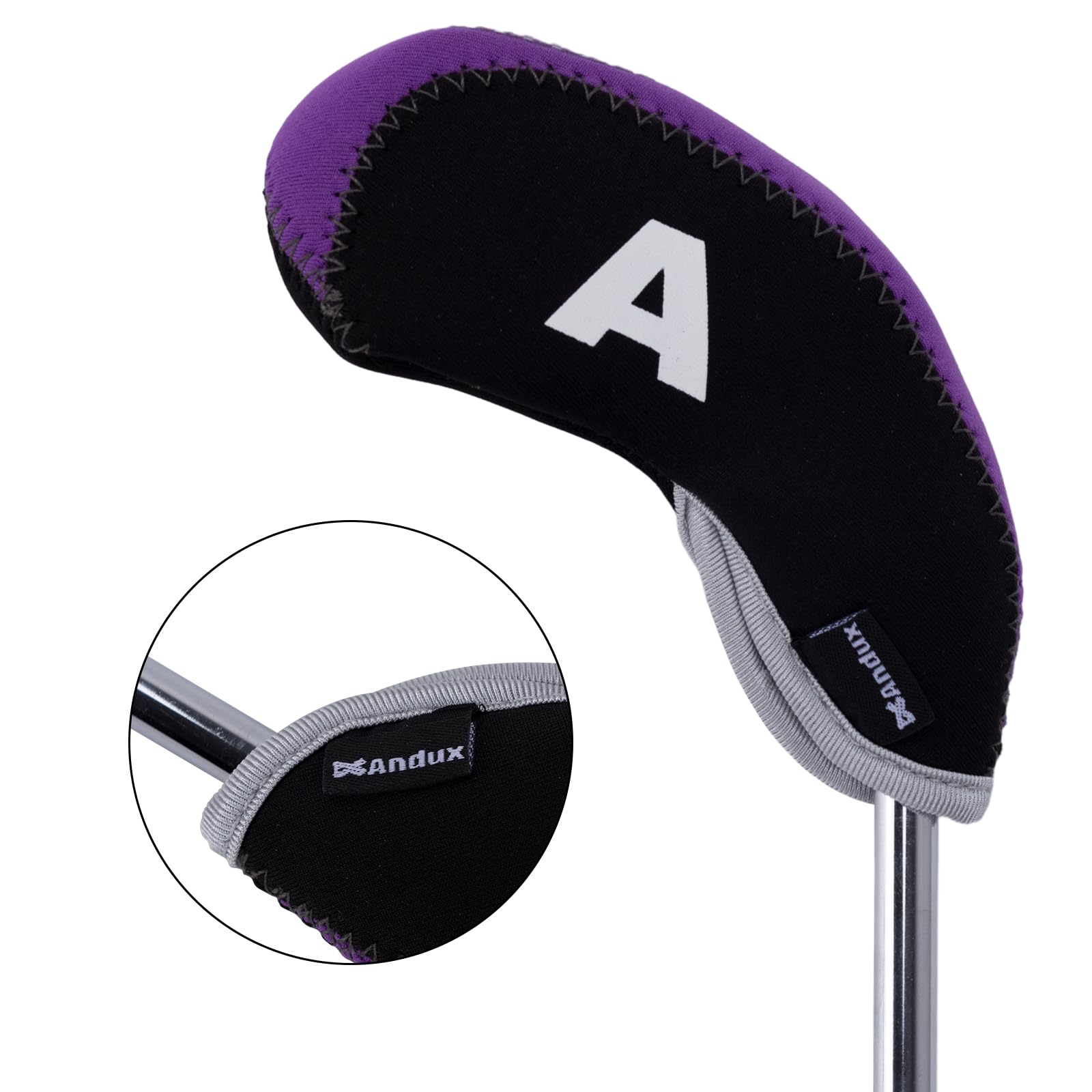Andux Golf Fer Tête couvertures avec Nombre Tag Lot de 10 Noir/Violet
