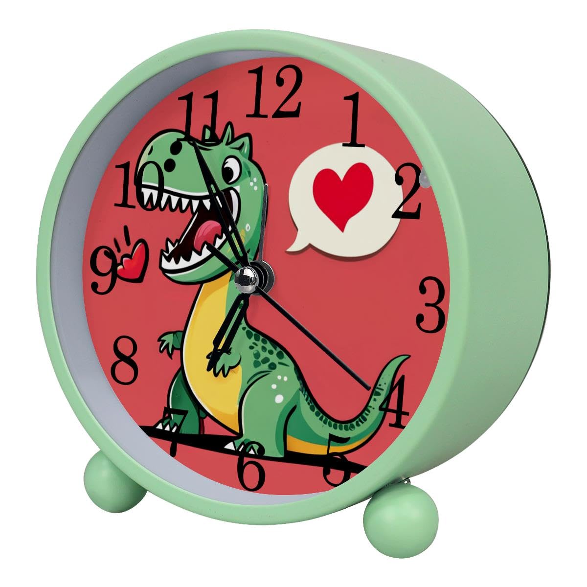 Luoweisi Alarm Clock Cartoon Dinosaur, Silent Non-Ticking with Night Light, Round Metal Alarm Clock for Office, Battery Operated, Bedroom, Elderly, Adults, Children, Student Gifts