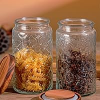 Vista 4 de Vintage Glass Storage Jar, 34 FL OZ Glass Food Storage Containers with Bamboo Lid, Airtight Cookie Jar Candy Jar for Kitchen Counter, Pantry