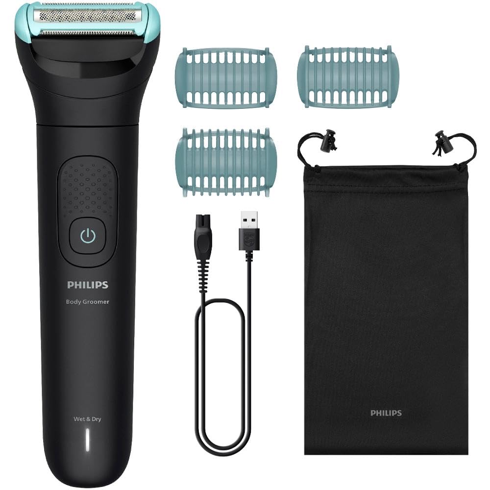 Philips Bodygroom Series 5000 - Trimmer for Men with Triple Protection Shaving System for Intimate Use 100% Shower Proof 100 Minutes Running Time Model BG5470/15 BG5000, 3 x combs, bag