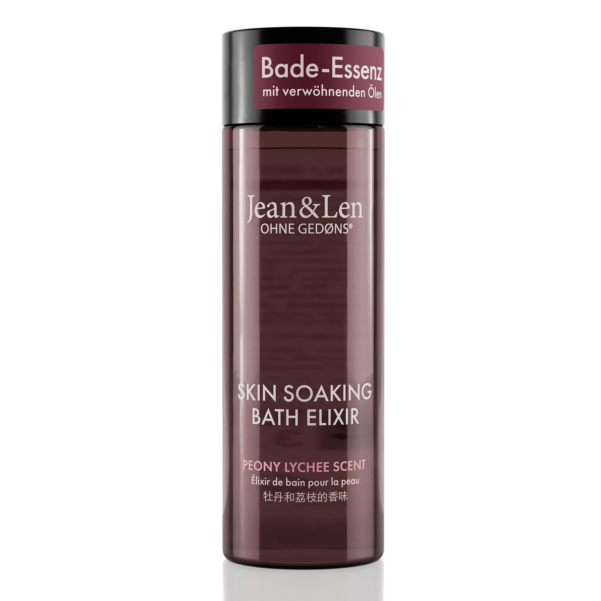 Jean & Len Bath Elixir Peony & Lychee, z naturalnymi olejkami, pozostawia przyjemne uczucie na skórze, kwiatowy zapach, olejek do kąpieli do wszystkich rodzajów skóry, bez parabenów i silikonów, 100