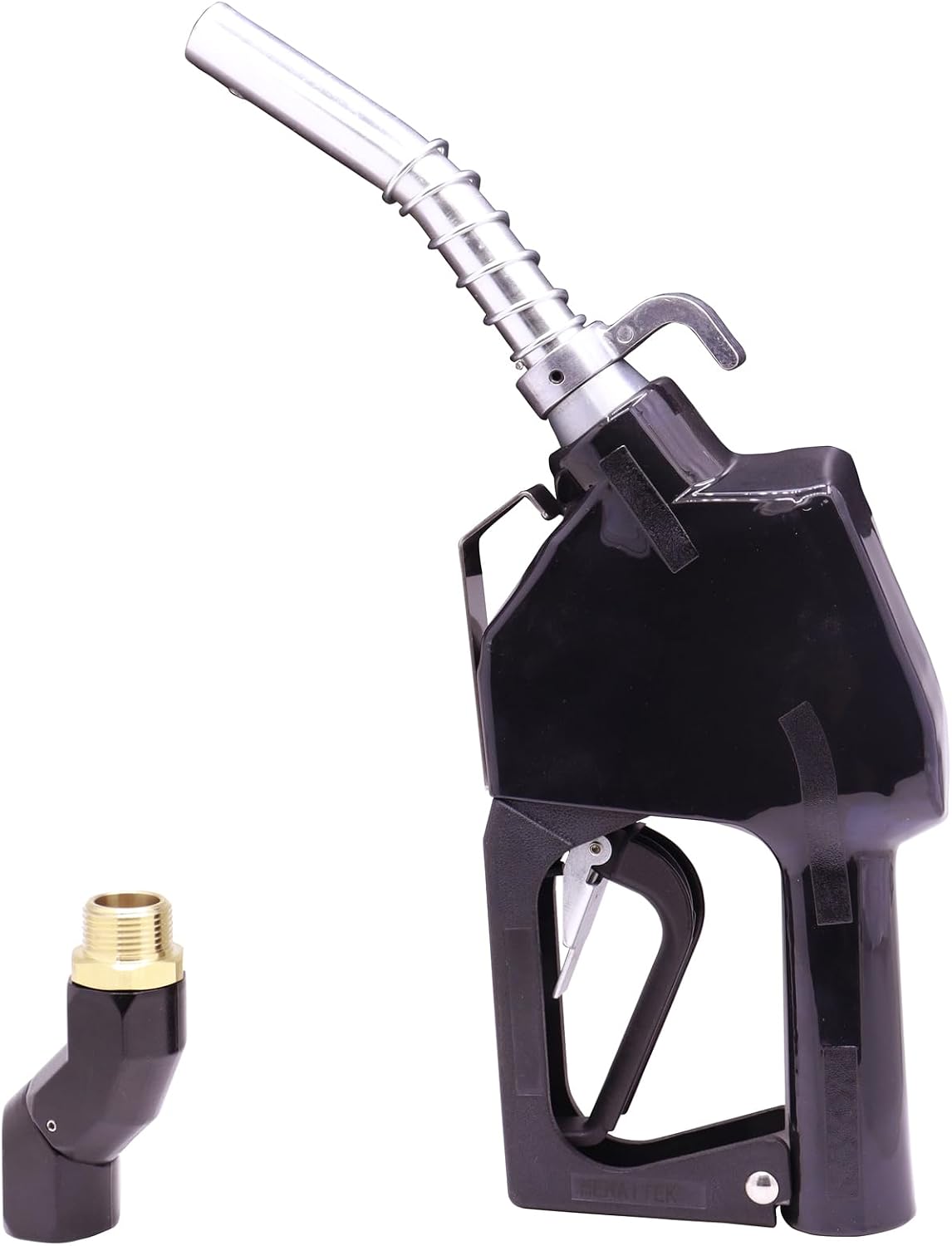 Automatic Shut Off Black Fuel Nozzle Kit.Includes a ¾" NPT Fuel Pump Handle with a convenient 360° Hose Swivel and a 13/16" Spout designed for a 16 gpm Flow Rate for Gasoline,Diesel,Kerosene