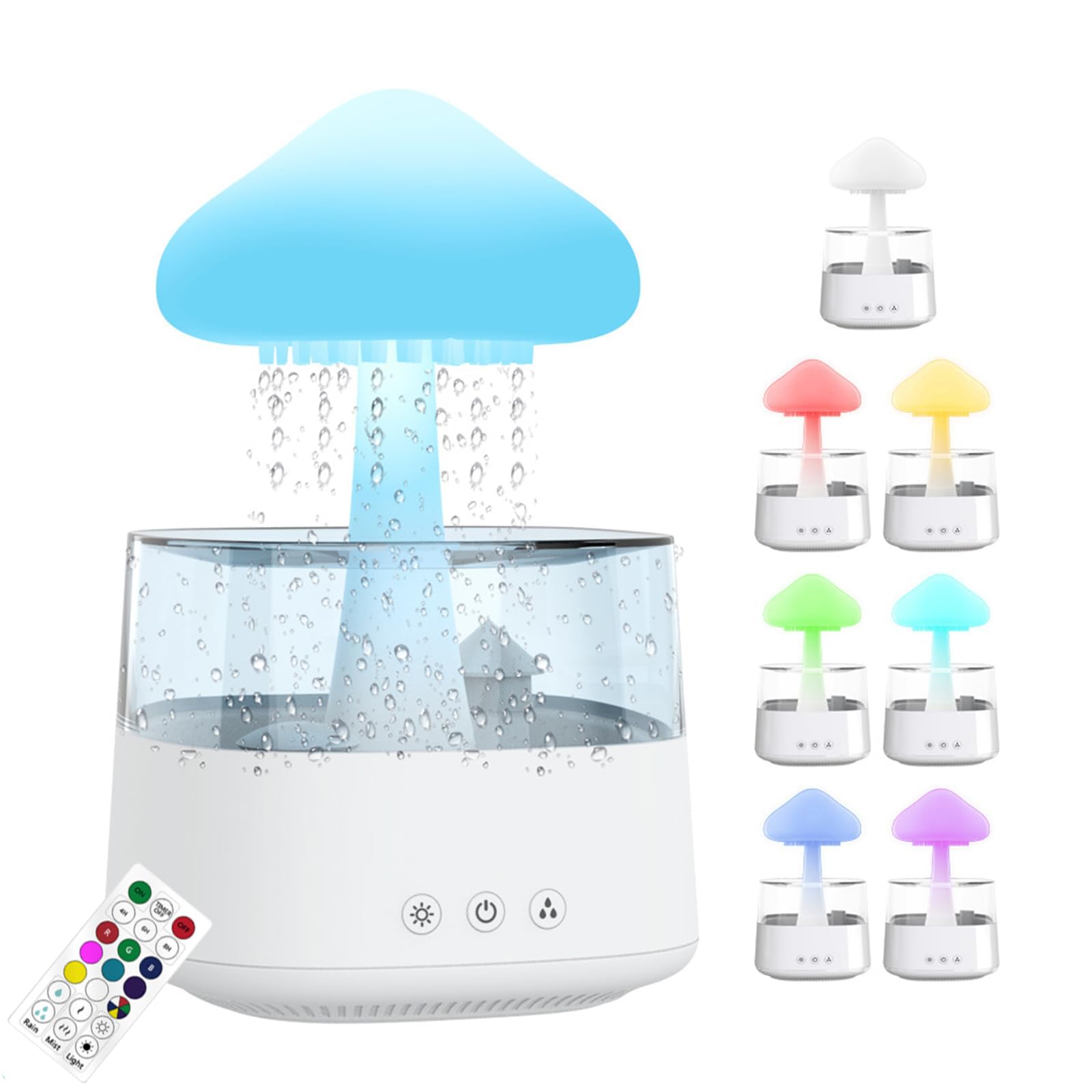 Essential Oil Air Humidifier, Rain Cloud Humidifier and 7 Color Lights, Remote Control Aroma Diffuser Machine with Auto Shut-off Function, Cool Mist Humidifier BPA-Free for Bedroom Home (White)