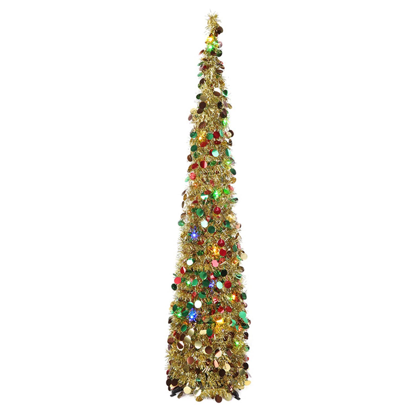 QYLJZB 5Ft Collapsible Artificial Christmas Tree,Christmas Tall Skinny Tree with Stand, Sequin Pensil Tree for Indoor Outdoor Home Store Halloween Party Decor(Golden)