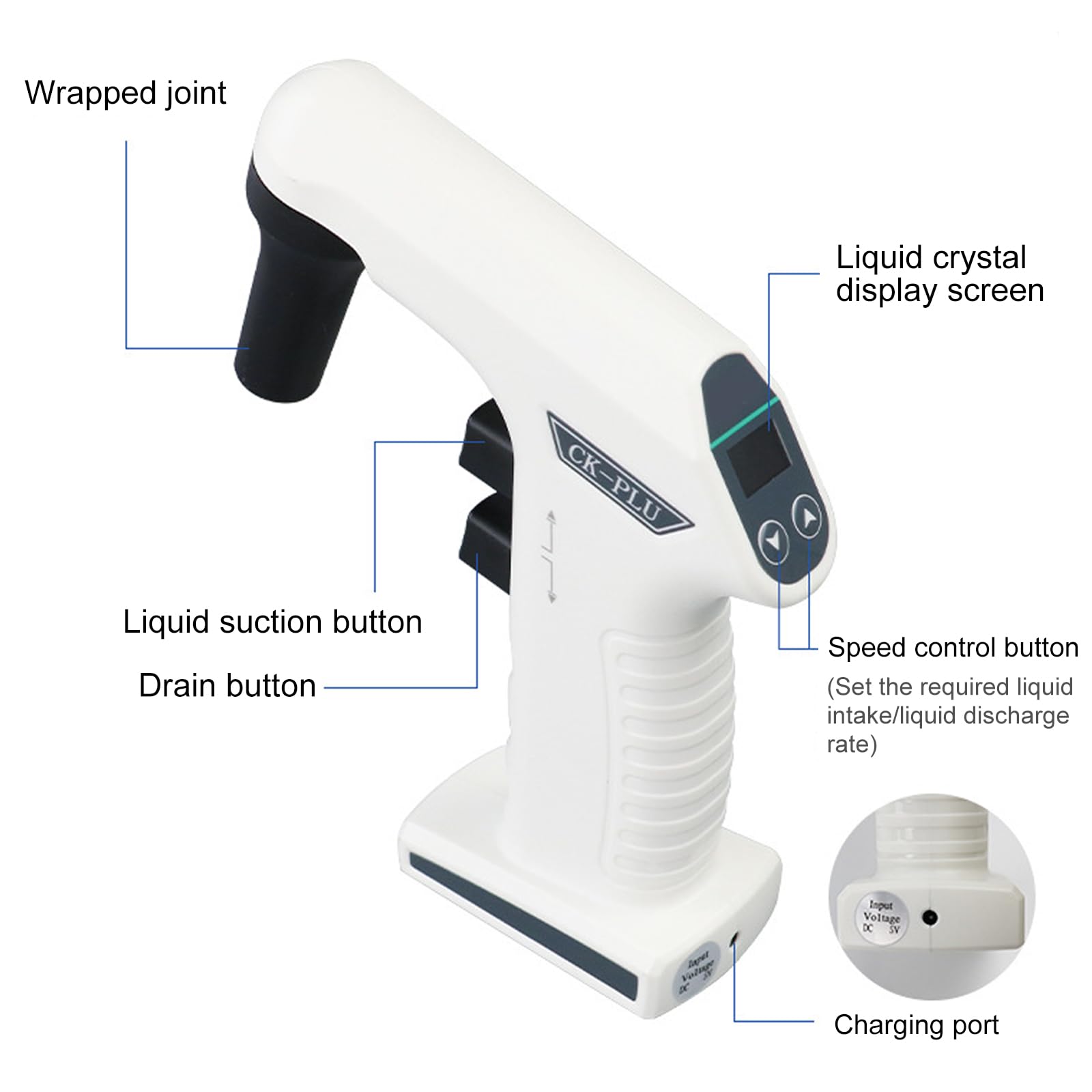 Aspiratore elettrico ad alta capacità con display LCD 0.45μm Filtro e modalità effluente per applicazioni di laboratorio Pipetter ricaricabile da laboratorio