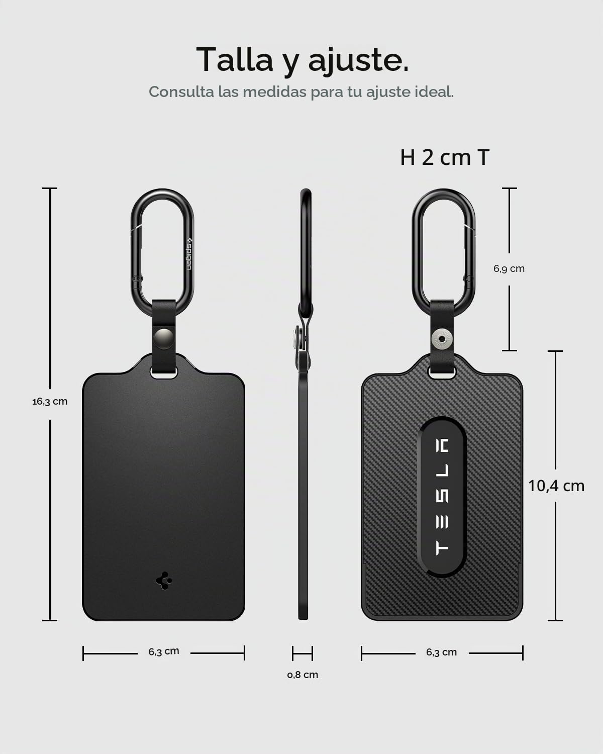 Spigen Llavero para Tesla [Pack de 2] Tarjetero para Tesla Model Y/Y Juniper (~2026), Model 3/3 Highland, Model S, Model X, Funda Llave para Accesorios Tesla - Edición Carbono