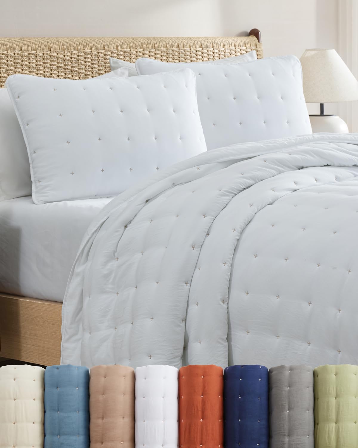 quilt set queen size - soft lightweight boho bed set - white, 90" x 96"