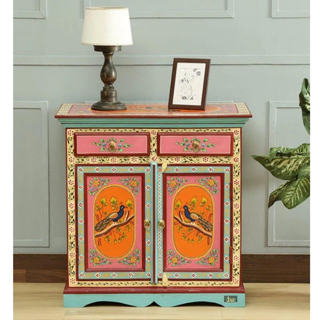 APRODZ Hand Painted Wooden Storage Cabinet with 2 Doors & 2 Drawers Storage for Home (Multicolor)-image-17