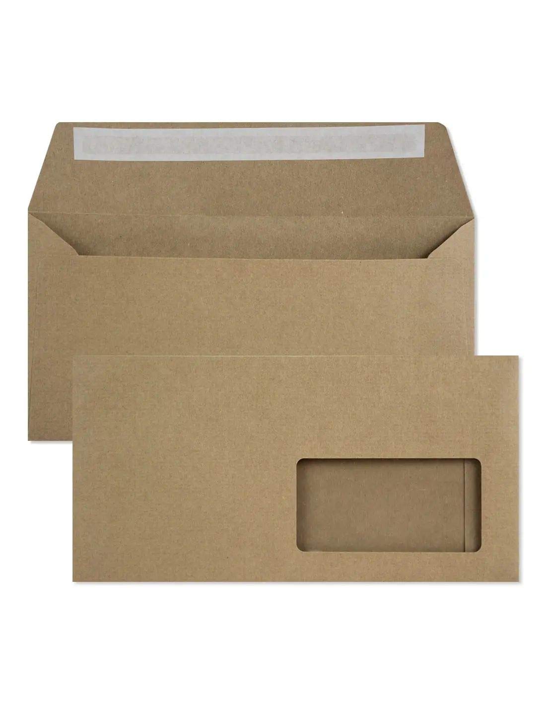 Netuno 100 Long Kraft Paper envelopes with Window DL 110 x 220 mm 4.33 x 8.66 in 100gsm Natural Vintage envelopes Right Window for Wedding Invitations Greeting Cards invoices vouchers DIY — image 1