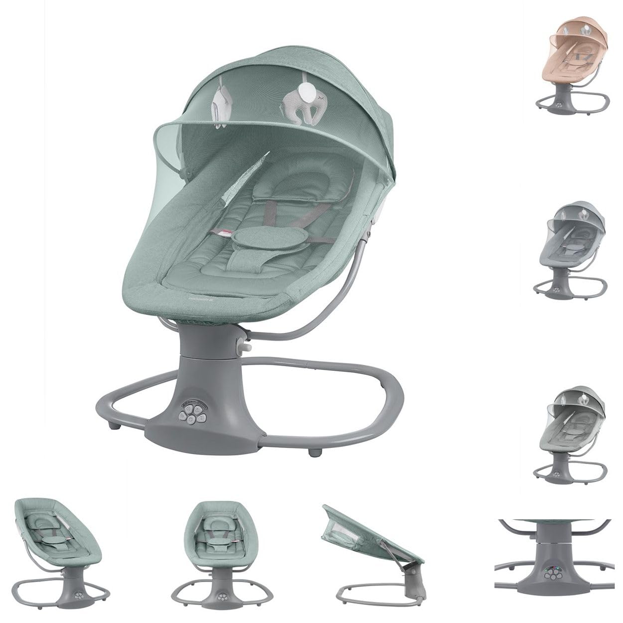 Kikkaboo Baby Bouncer Winks 2 in 1 sedia, zanzariera, timer, musica, telecomando, colori:ecologica