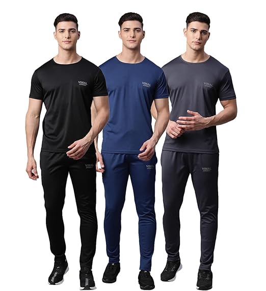 Vimal Jonnney Dryfit Solid Lycra Multicolor Tracksuit Co-ord Sets for Men (Pack of 3)-DRYFIT_T_D10_BLK_BLU_GRY_06-P