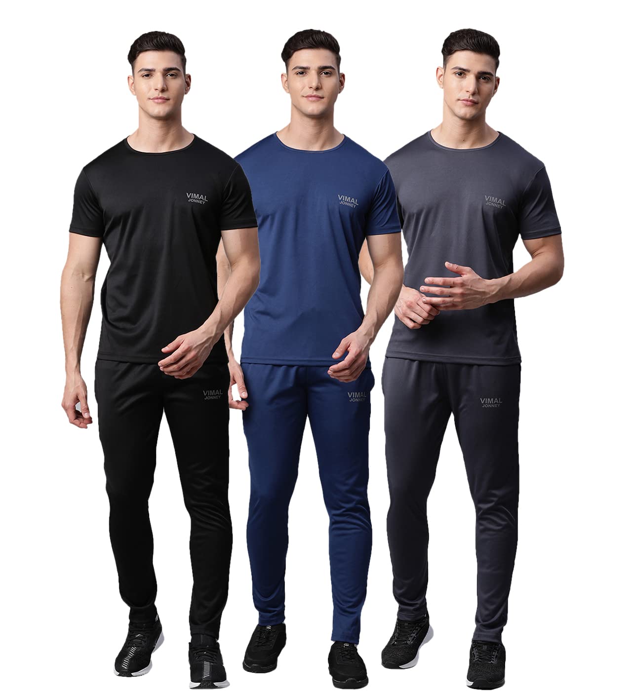 Dryfit Solid Lycra Tracksuit Co-ord Sets for Men (Pack of 3)-DRYFIT_T_D10_BLK_BLU_GRY_06-P