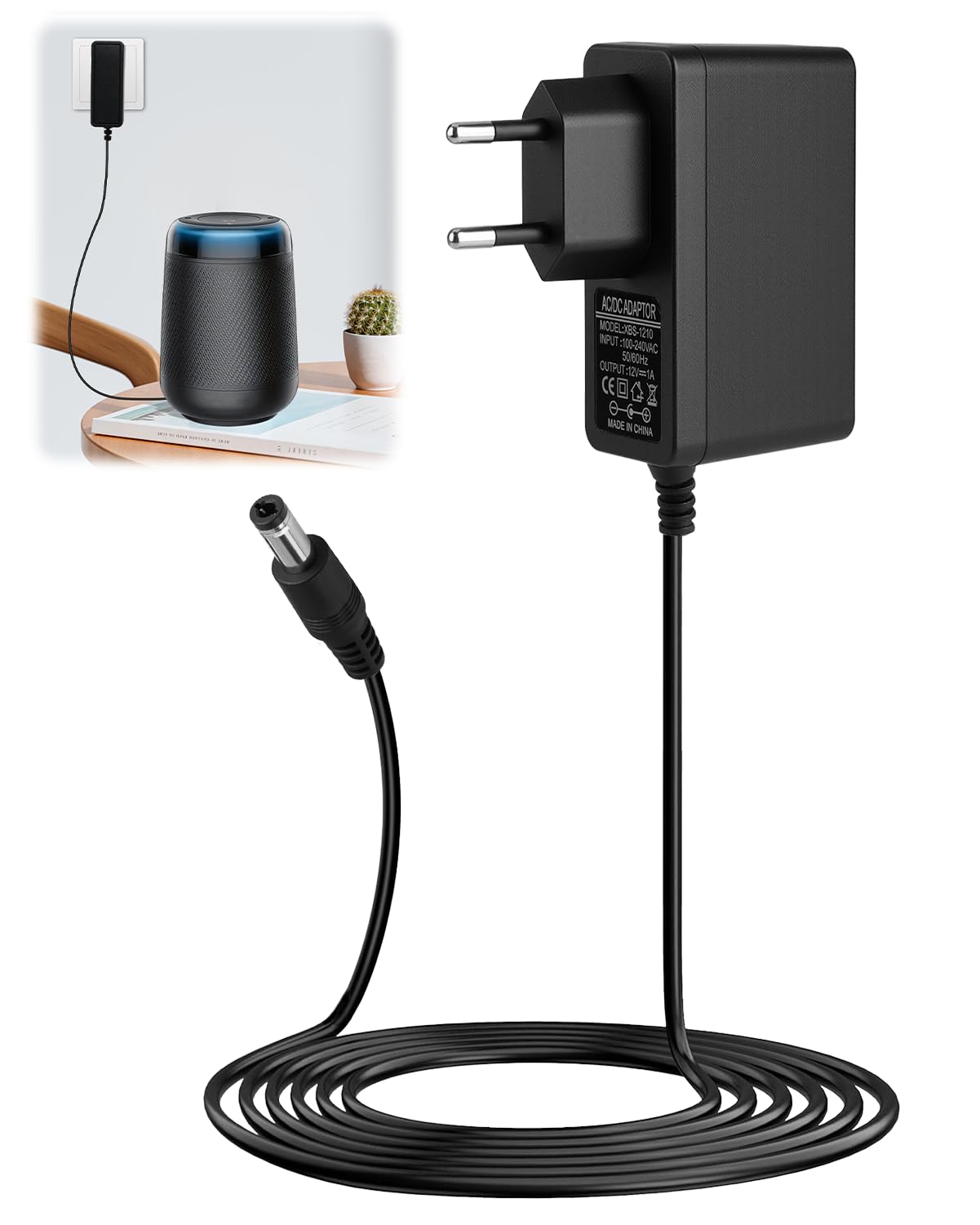 12V 1A Alimentatore di rete da, per strisce LED, per bambini, auto elettrica, moto, CCTV, router TV, fotocamera, adattatore AC/DC, 100-240 V, spina da 5,5 mm x 2,1 mm, cavo da 1 m