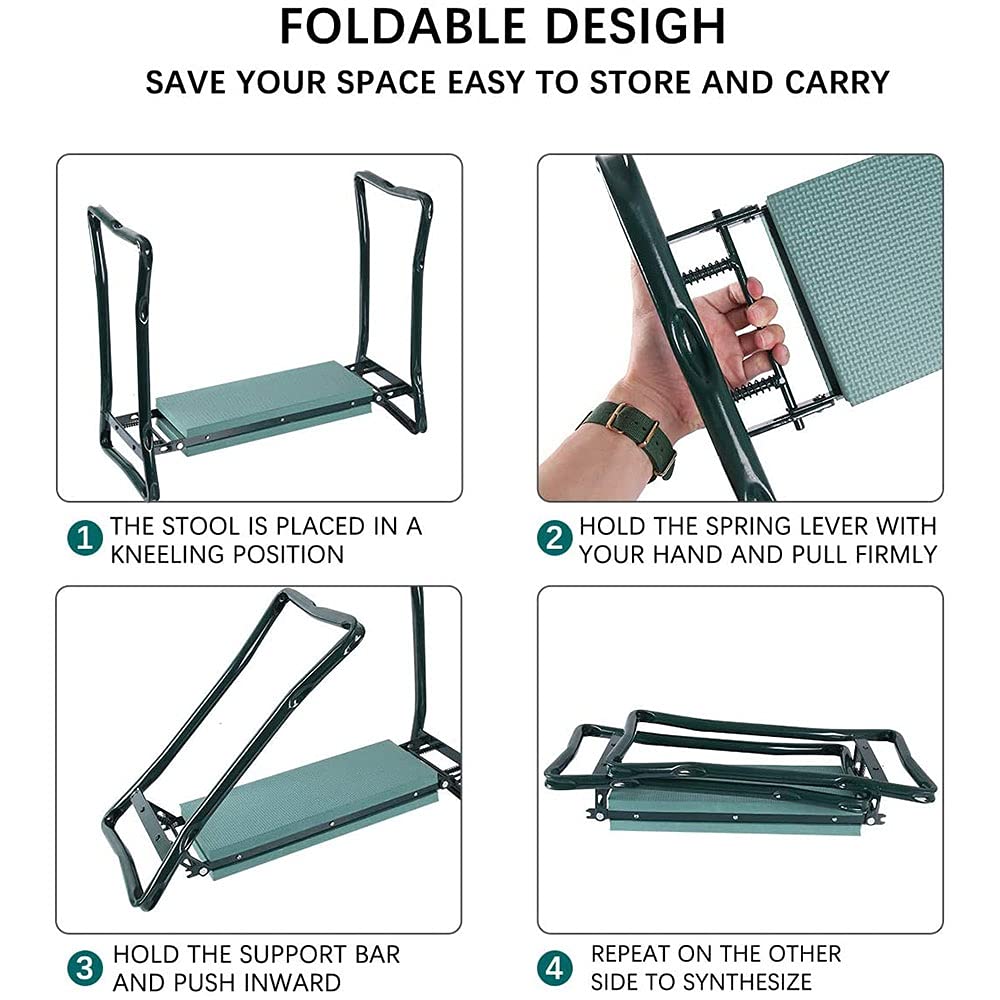Cojín para arrodillarse, Taburete de jardín for arrodillarse, Asiento Multiusos for arrodillarse con Bolsa de Herramientas, fácil de Transportar y Plegable.