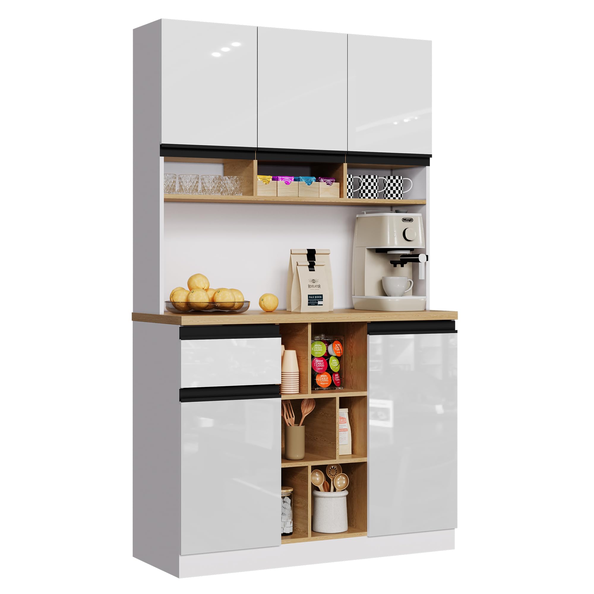 BTM Kitchen Cabinet Storage Pantry with Adjustable Shelves, Drawers Tall Cupboard Buffet Sideboard for Dining Rooms, Living Room White