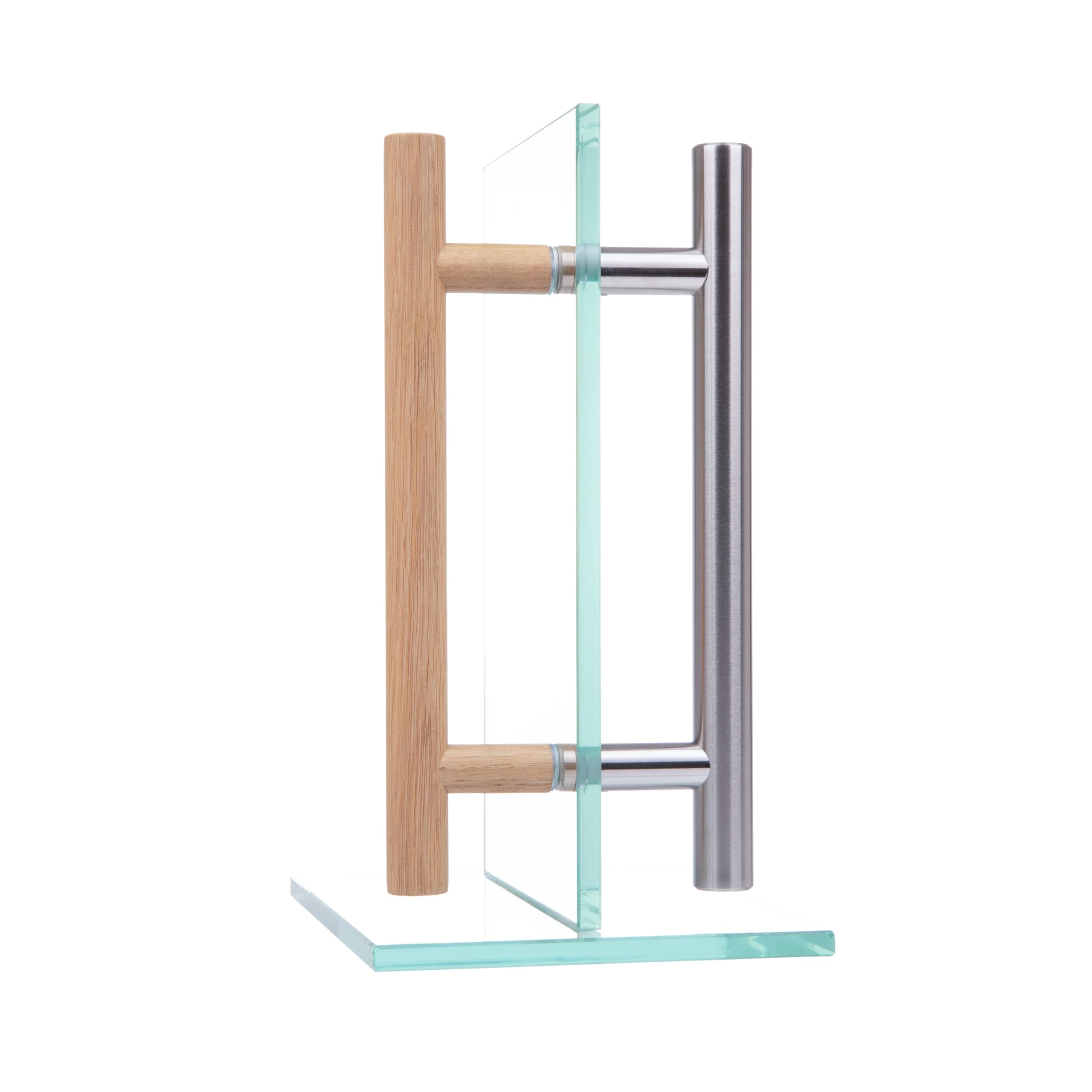 MLS Tirador para Puerta de Sauna y Spa, Acero Inox. y Madera, 250 mm | Par de Manillas para Puertas Interiores de Cristal y Madera, Agradable al Tacto, 150 mm entre Orificios