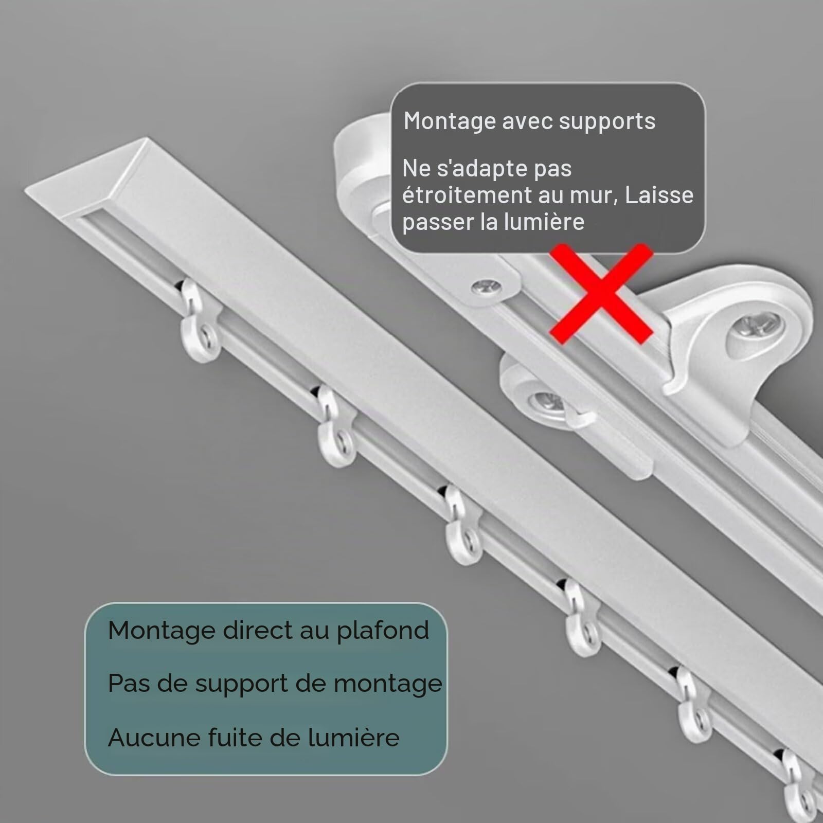 Barre à Rideau Fixée au Plafond Haute Résistance - Modèle Silencieuse pour Bureau, Salon et Chambre250cm