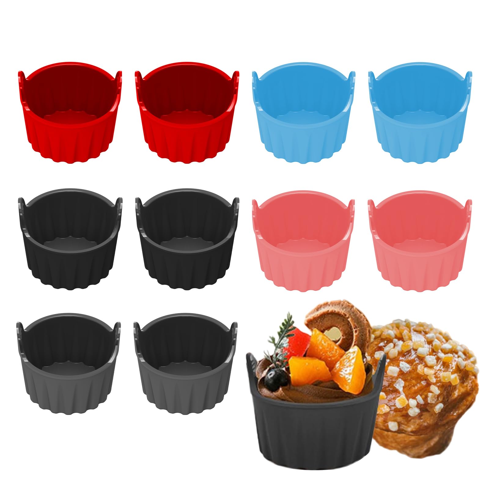 RoseFlower Moule Silicone Air Fryer, 10 pièces Plat Silicone Air Fryer, cuiseur à œufs au micro-ondes, Réutilisable Moules de cuisson en silicone pour muffins, cupcakes, pudding, œufs au plat
