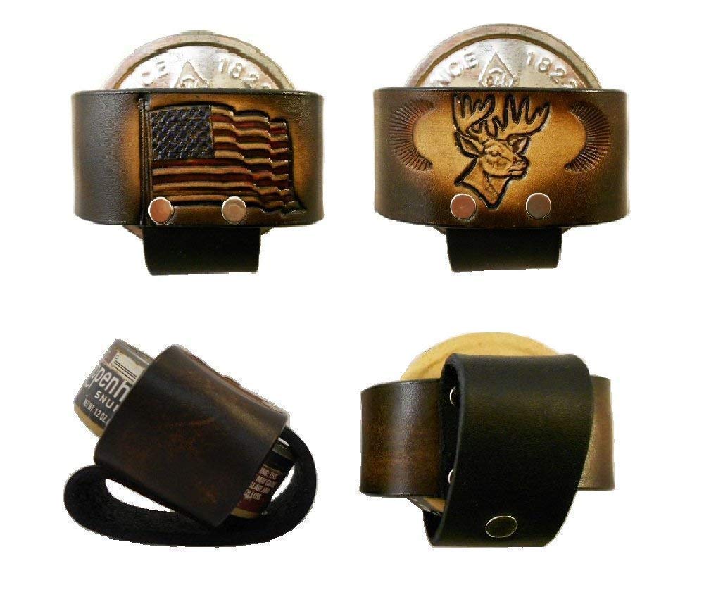 Amazon.com: Made in USA Leather Snuff Can Holder, Many Tooled Designs,  Handcrafted, Holster, Case, Chew Dip Tobacco : Health & Household