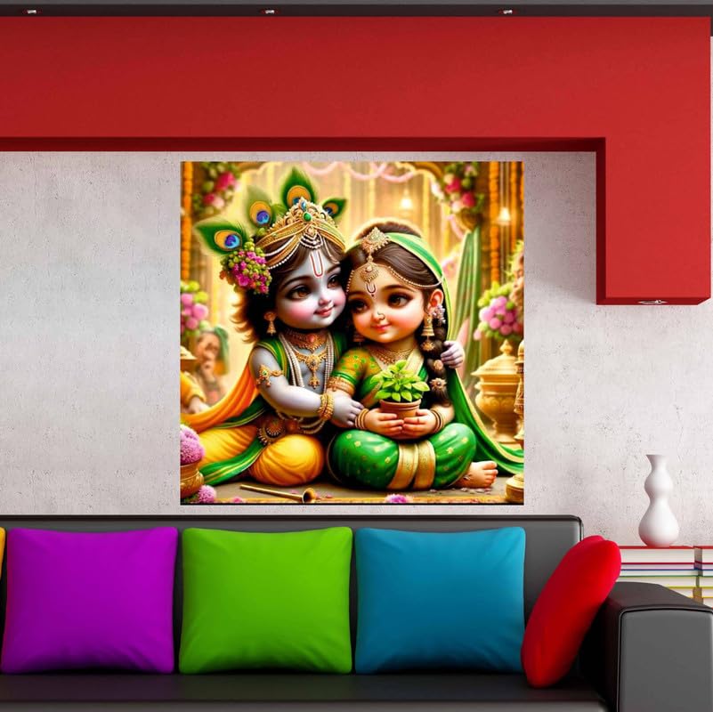 Image of British Terminal Cute little Bal Gopal Baby God Krishna| Kanha Ji | Laddu Lord Makhan Chor Painting Religious Poster for Pregnant Women for wall (matt thin vinyl,sticker,multicolor,unframed)| bj327