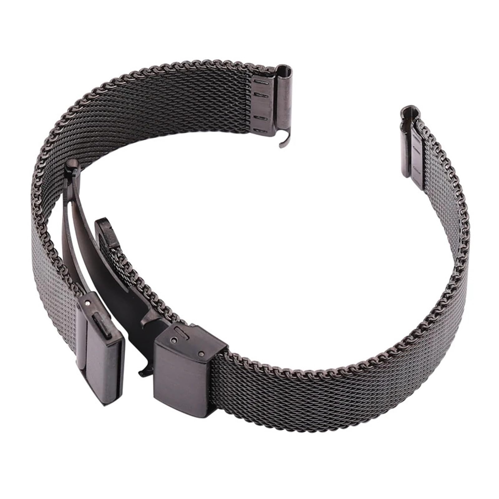 Cong Yi Edelstahl-Mesh-Armband Im Milanaise-Stil, Silber/Schwarz, 16/18/20/22 Mm