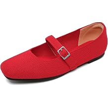 Mary Jane for Women Square Toe Knit Ballet Flats Ankle Strap Shoes