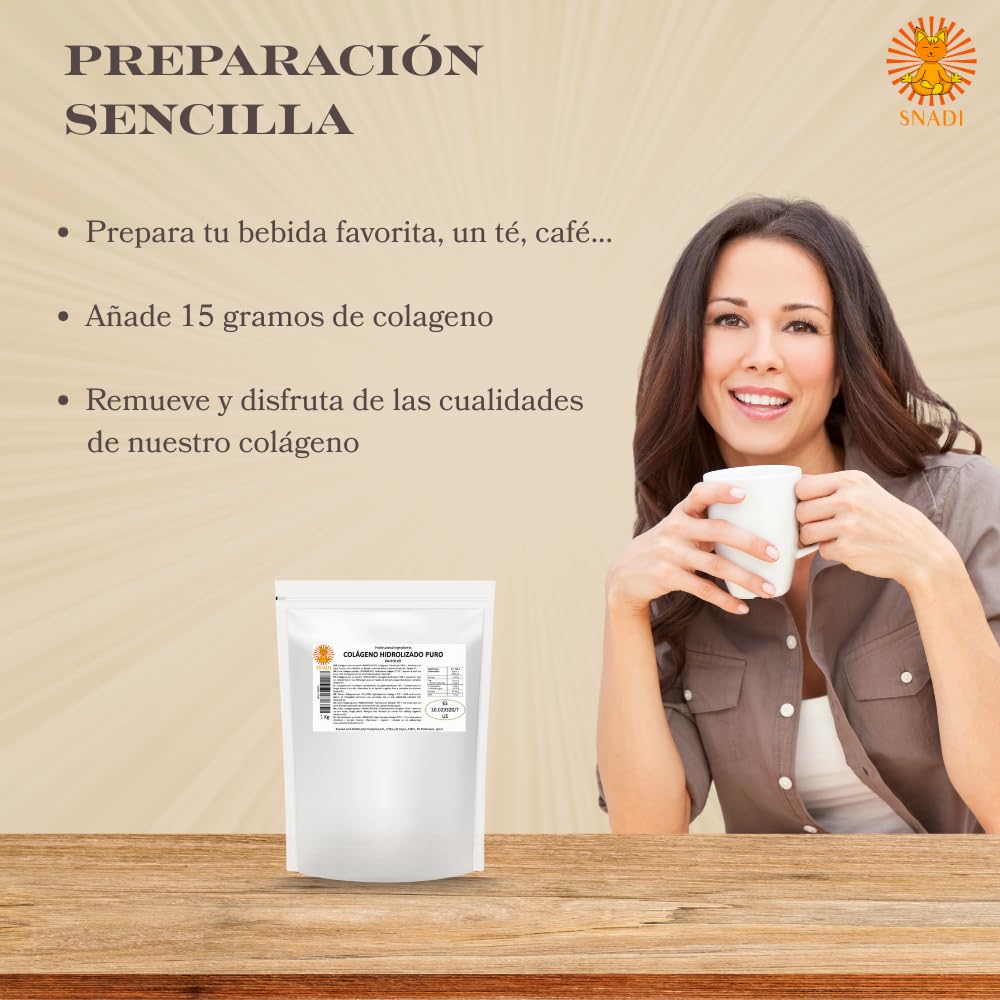 Poudre de Collagène Pur | Type 1 | 1 kg | Sans saveur, 100% Protéine | Peptides de Collagène de Type I à Dissolution Instantanée, 100 Doses | Santé des articulations, des os, de la peau