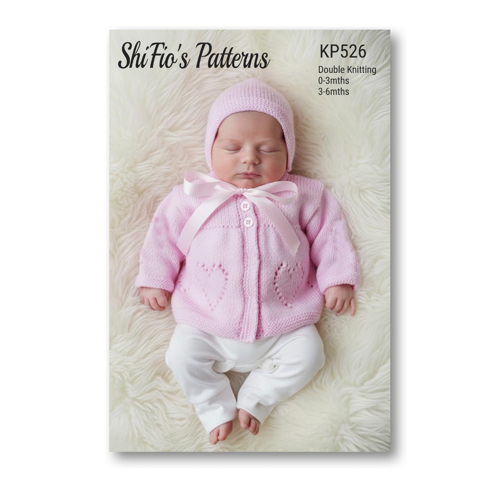 Knitting Pattern for Baby Jacket and Bonnet, Heart Design Baby Jacket and Plain Bonnet, 2 Sizes, 0-3 Months, 3-6 Months, Double Knitting, DK, KP526