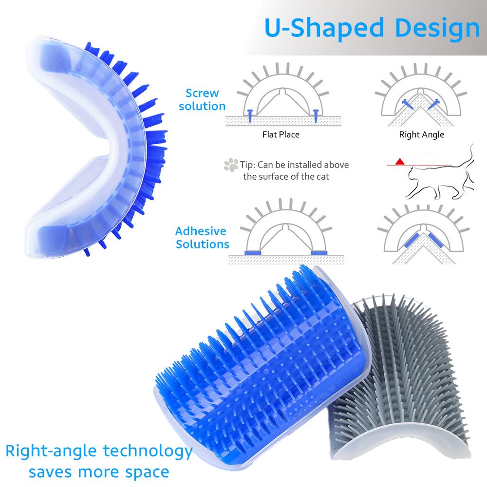 4 Pcs Cat Self Groomer, Wall Corner Grooming Brush, Grooming Comb Brush Massage Tool for Cats with Long and Short Fur(Blue&Gray) - Image 3