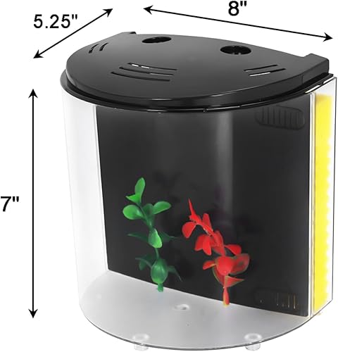 Miniatura 2 de AQUANEAT Tanque de peces, acuario de 1.2 galones, kit de iniciación de tanque de peces Betta pequeño con luz LED y bomba de filtro de agua, redondo