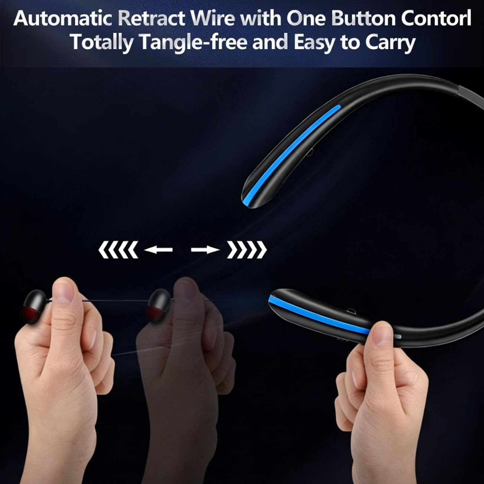 Dpofirs Cuffie Bluetooth Wireless Intrauricolari, Auricolari Bluetooth con Archetto da Collo con Microfono, per Sport, Corsa, Palestra, Viaggi, Riproduzione 24 Ore su 24, Connessione (BLUE)