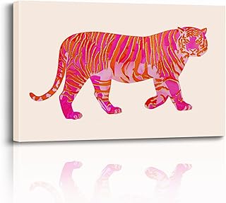 QMV Stylish Pink And Orange Tiger Canvas Poster Wall Art Preppy Room Decor Animal Print Art Print Preppy Animal Painting Poster Y2k Girls Bedroom Dorm Picture Unframed Size: 16x24 Inches