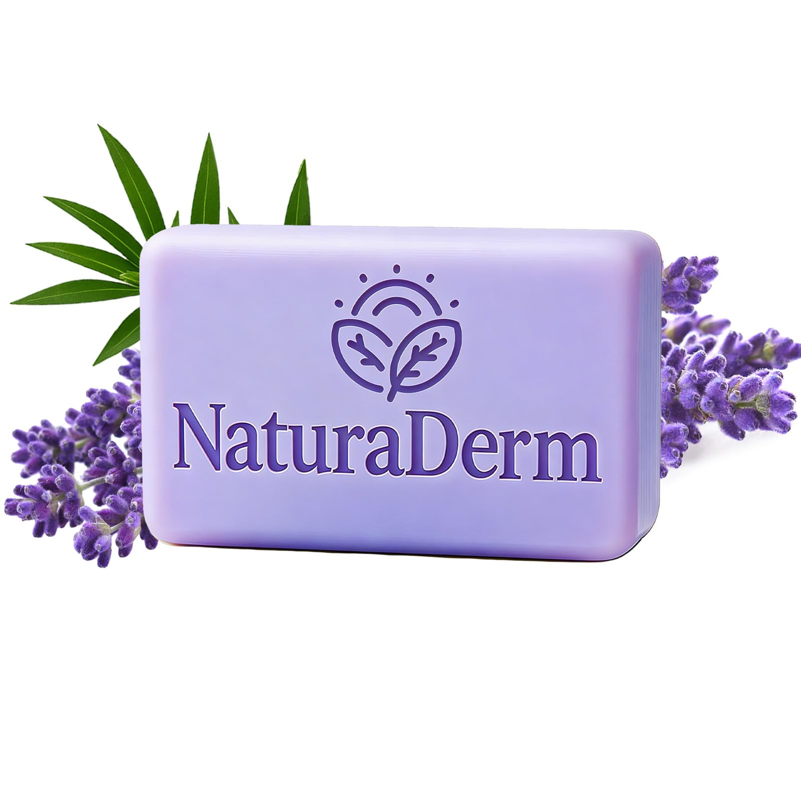 Natura Derm Lavender Tea Tree Facial Body Soap Gentle Cleansing Bar for Oily Sensitive Skin Refreshing Plant-Based Formula
