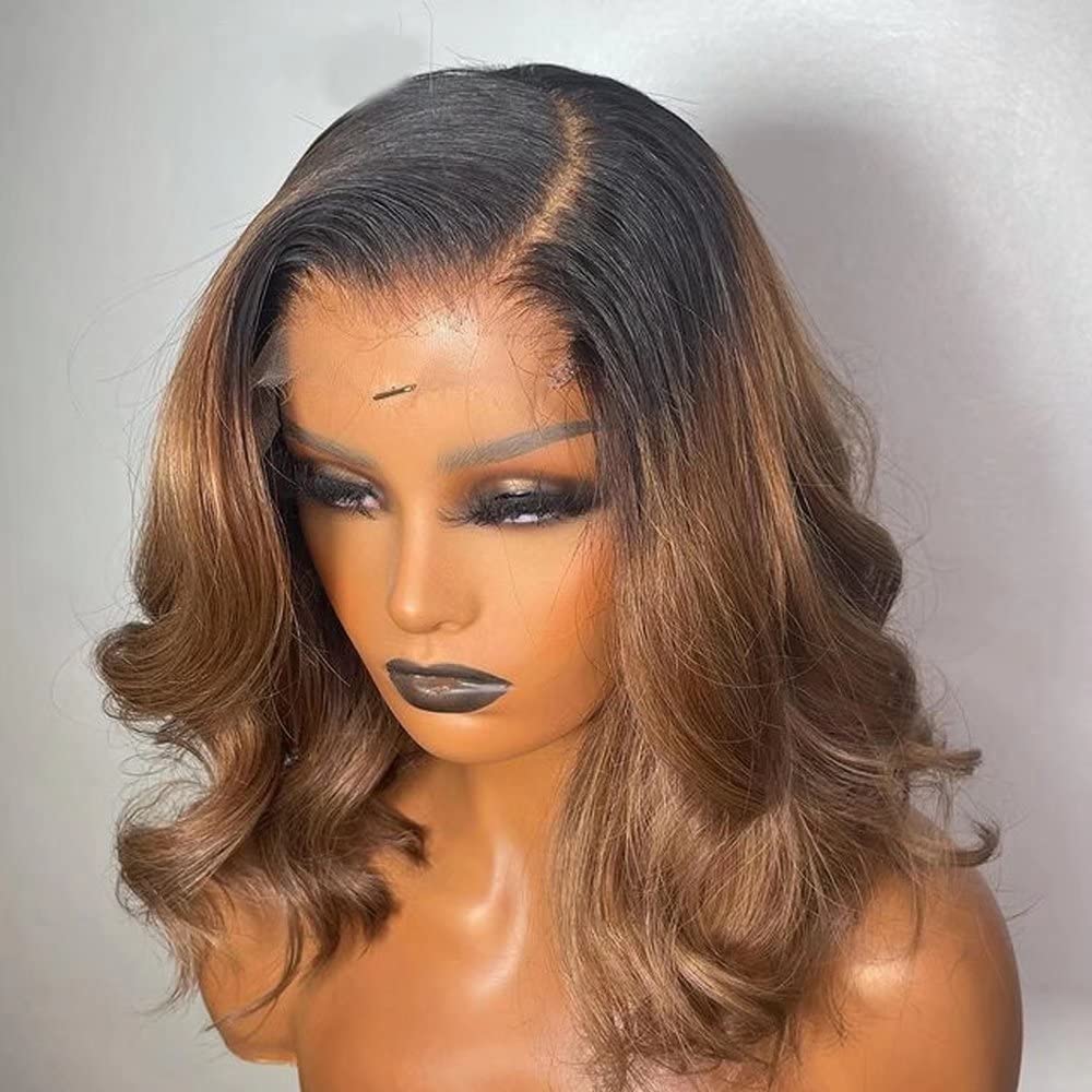 Natural Wig, Ombre Honey Blonde Body Wave Human Hair Wigs Colored Short Bob Wig For