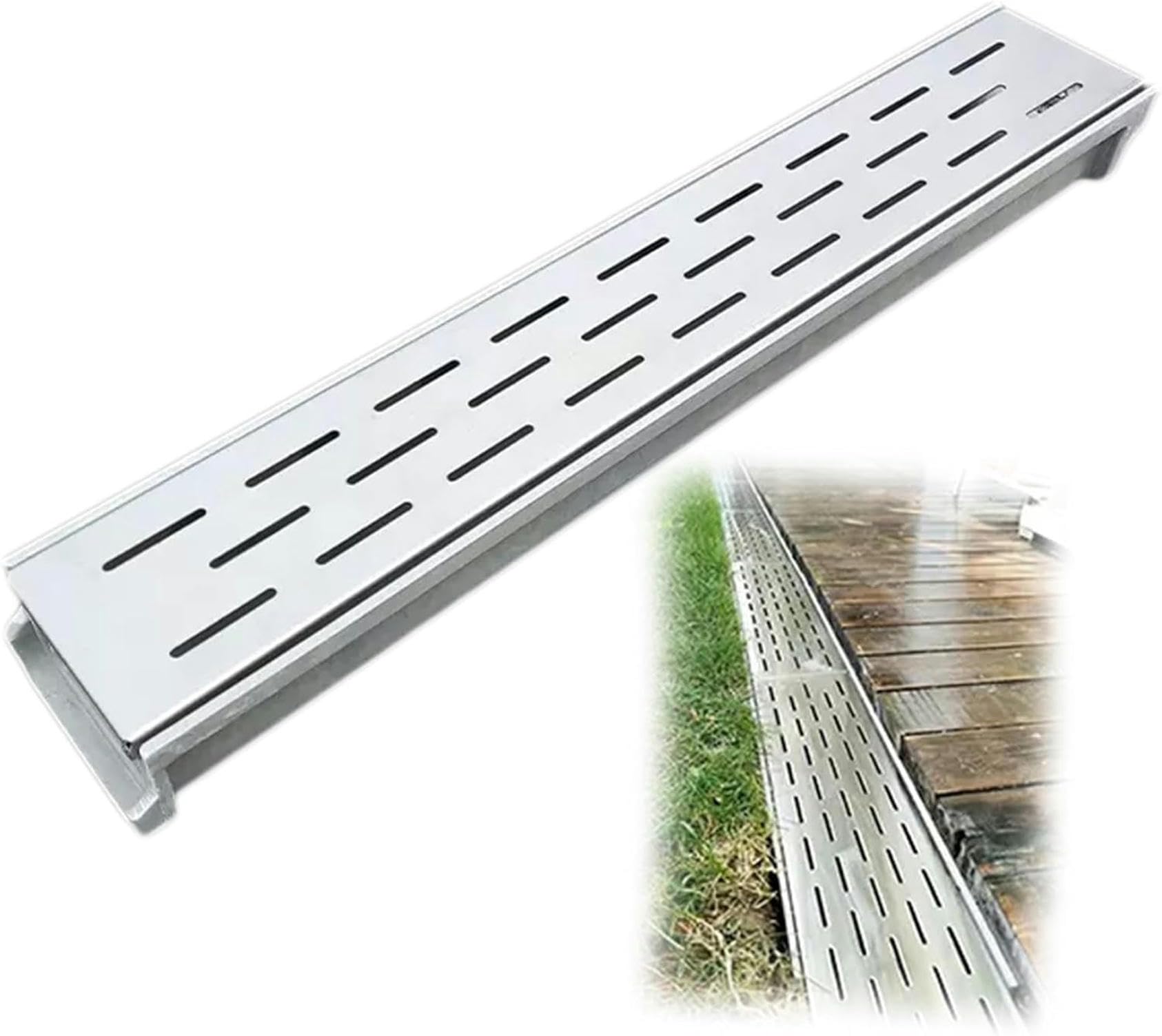 Caniveau exterieur de 60cm avec grille metallique large de 10cm pour allee et cour