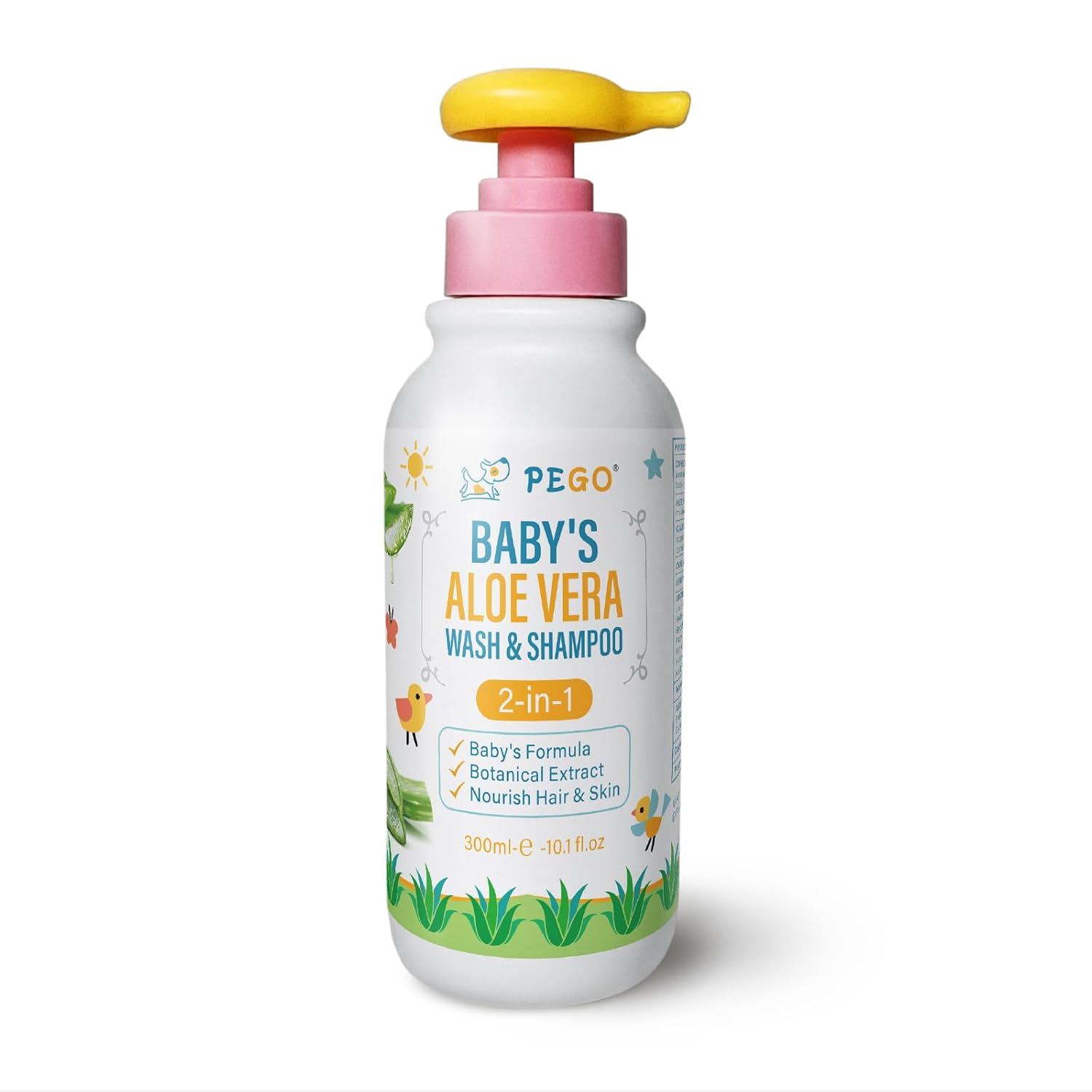 PEGO Baby Shampoo & Body Wash 2-in-1 with Aloe Vera & Vitamin B5, Gently Cleanses Newborn's Delicate Skin & Hair, Hypoallergenic, Safe for Baby, Toddler, Kids & Family 300ml/10.1fl.oz