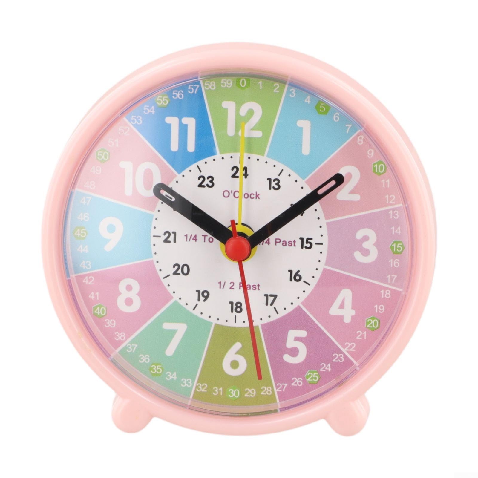 Colorful Silent Learning Clock for Kids Ages 4-8 | For Rainbow Teaching Wall Clock with 24-Hour Inner For Ring | Non-Ticking Quartz Movement for Classroom and Homeschool(Early School Pink)