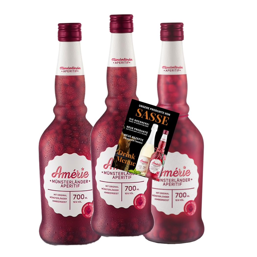 Amerie Münsterländer Aperitif Dreier Pack je 0,7 l Flasche. Alkoholgehalt: 16% vol. + Drink Menü Broschüre