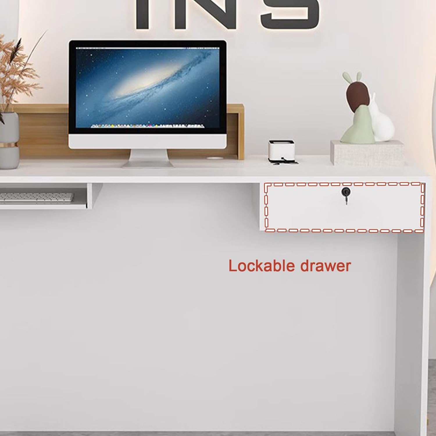 Reception Desk, Desk Reception with Lockable Drawer and Keyboard Tray, Double Layer Counter Table, Front Counter for Salon Lobby Checkout Officee(Red,100cm)