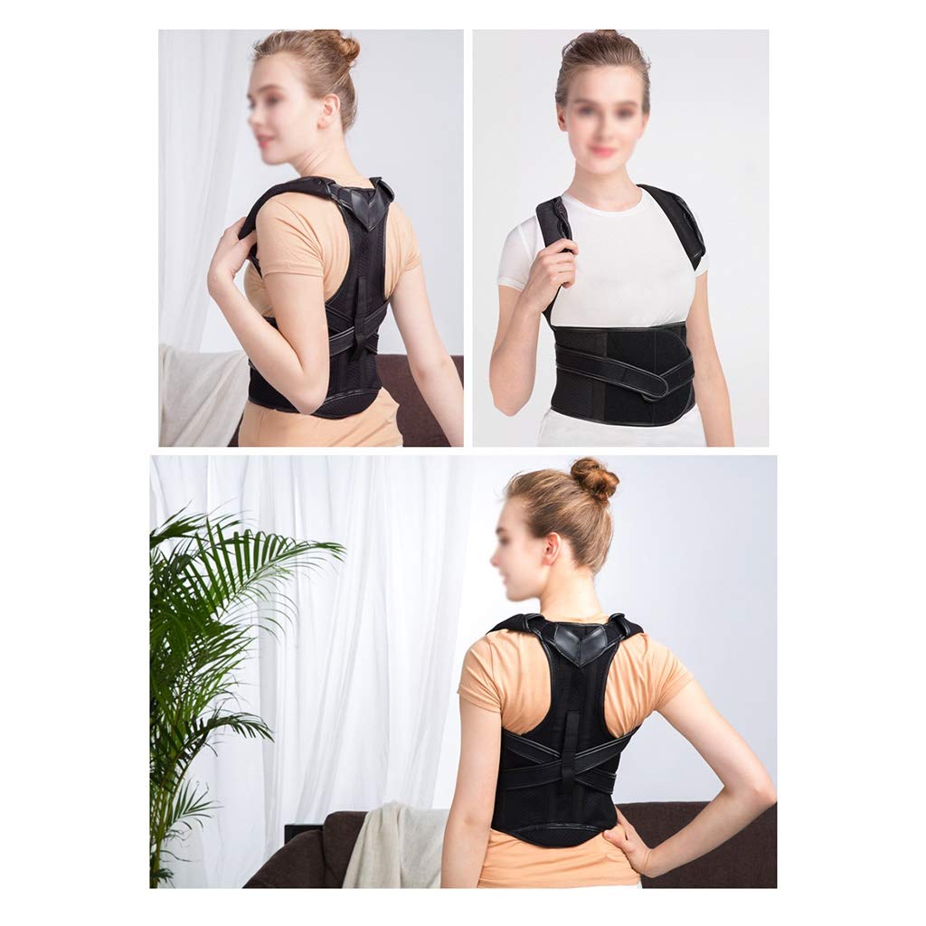 Corrector de postura, corrección de columna lumbar, fuerza equilibrada, correa de hombro, banda de presión ancha negra (varios tamaños) (talla : S) buena