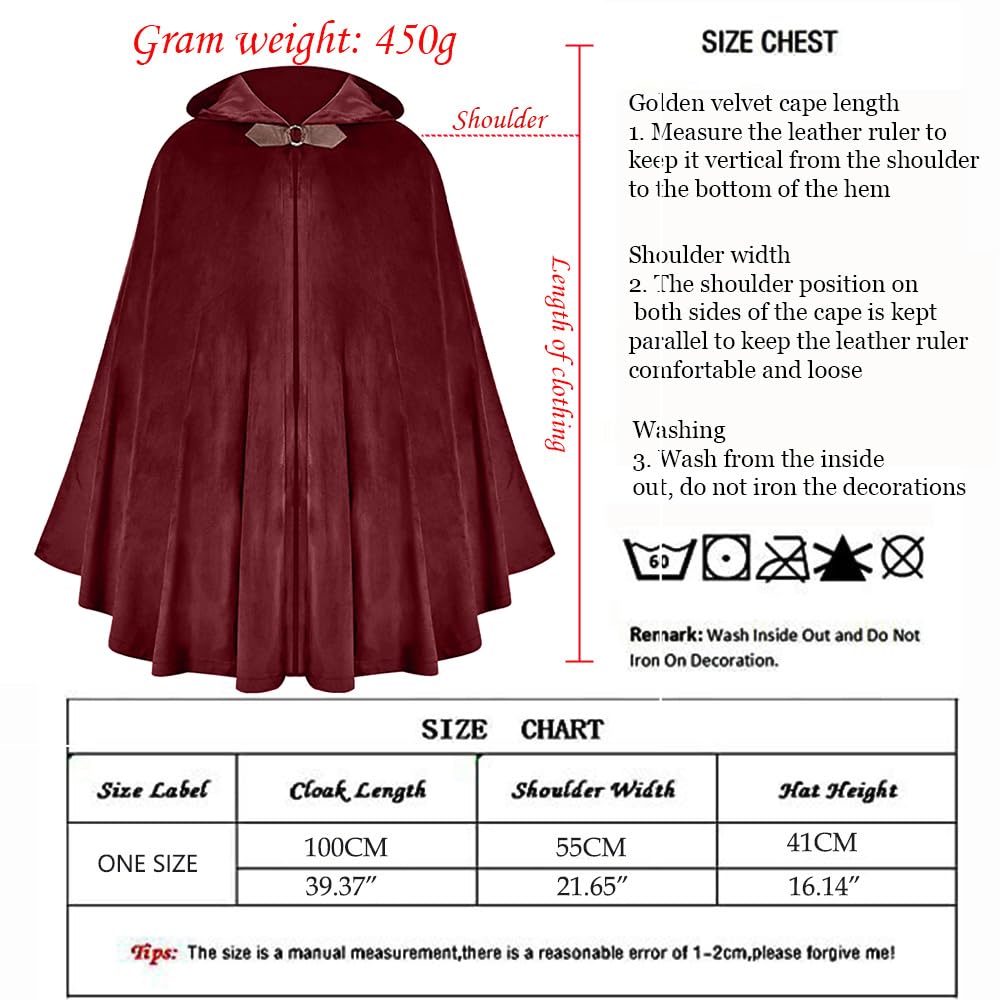 keland Mantello con Cappuccio in Velluto Mantello Hobbit Medievale di Halloween per Donna Uomo (Burgundy)