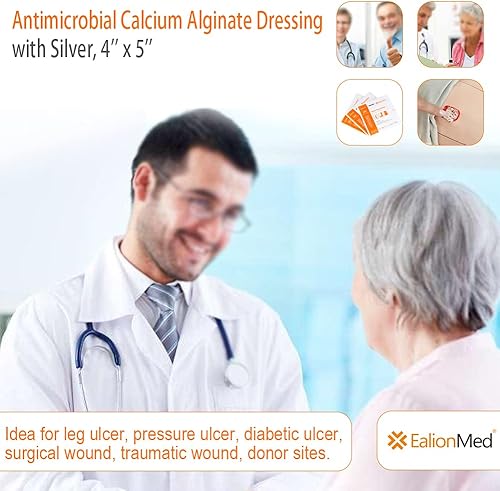 Miniatura 8 de Almohadilla de apósito de alginato de calcio plateado de 4 x 4 pulgadas, 10 paquetes, parche de gasa antiadherente de alta absorción para úlceras