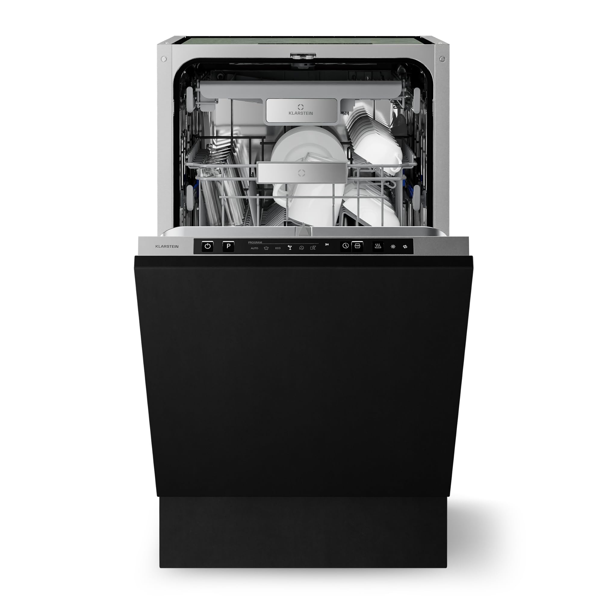 Klarstein Velaire Lavastoviglie da Incasso 45cm - Completamente Integrata, 10 Coperti, 6 Programmi, 42 dB, Classe B, AquaStop, Lavastoviglie Incasso, Display, Acciaio