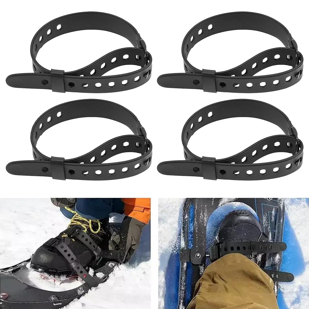 Lot de 4 Sangles de Rechange réglables, Sangles de Raquettes à Neige, Sangles pour Raquettes à Neige, Attaches réglables de 45 cm pour Bottes de Ski, pour Homme et Femme Ski, randonnée, Camping