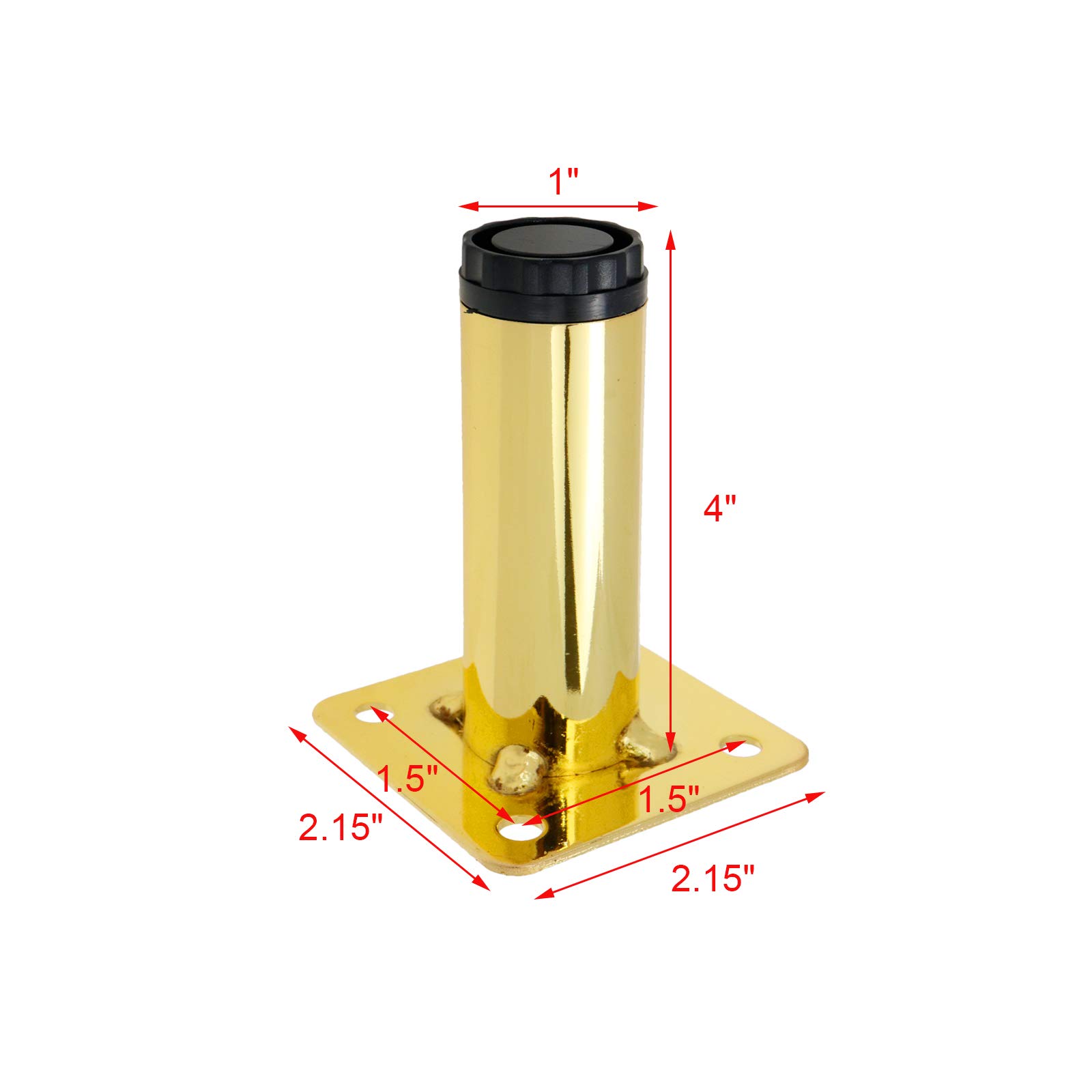 Geesatis Height 4" Furniture Legs Adjustable Sofa Legs Feet Solid Iron Decorative Legs Replacement Part, for Cabinet, TV, Couch, Table, Desk, with Mounting Screws, 4 Pack 4