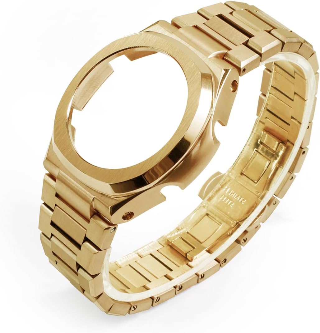 Stainless Steel Watch Bezel Case Solid Metal Bracelet - Compatible with GA-2100/GA-2110/GA-B2100, Nau tilus Style Design