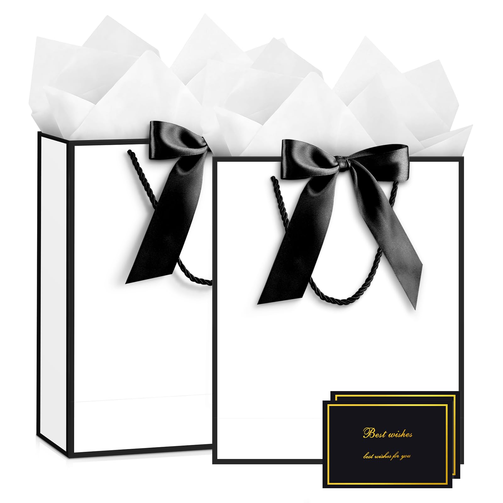JMANNI Medium White Gift Bags for Women, Birthday Bags with Handles 2-Pack