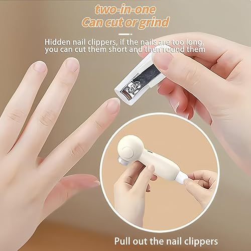 Miniatura 6 de Lima de uñas eléctrica para bebés, kit eléctrico de recortadora de uñas de bebé con carga USB, con 6 cabezales de molienda y luz LED para niños