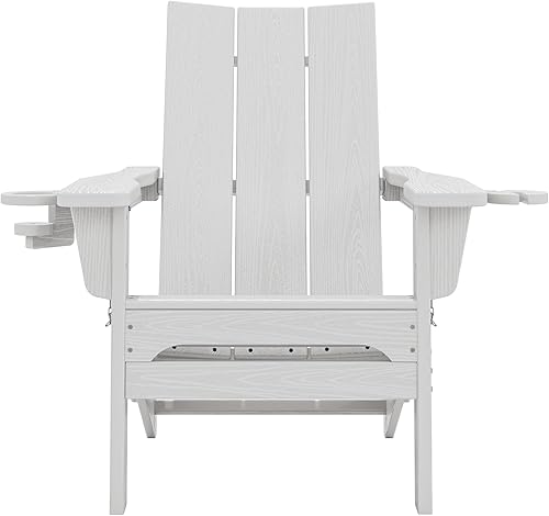 Miniatura 11 de SERWALL Juego de 2 sillas Adirondack plegables modernas, resistentes a la intemperie, HDPE para exteriores, con soportes para tazas, sillas para