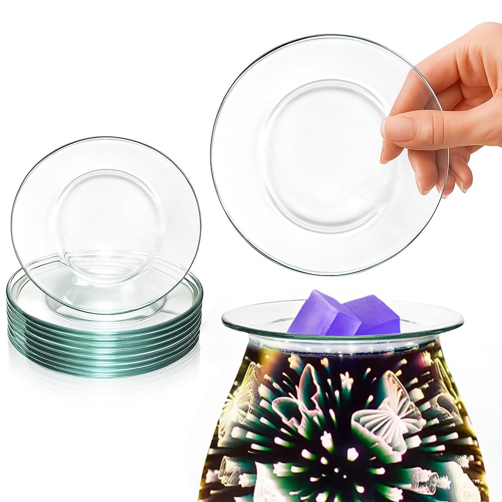ZOOFOX 10 Pack Replacement Wax Warmer Dish, 4.7" Round Glass Dish Wax Melt Liners, Leakproof Reusable Candle Warmer Container for Scented Wax Aroma Therapy Lamp, Fits Most Wax Warmers